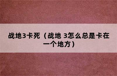 战地3卡死（战地 3怎么总是卡在一个地方）